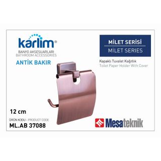 Mesa Teknik Karlim Milet Tuvalet Kağıtlık Kapaklı Antik Bakır 12cm