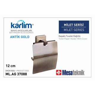 Mesa Teknik Karlim Milet Tuvalet Kağıtlık Kapaklı Antik Gold 12cm