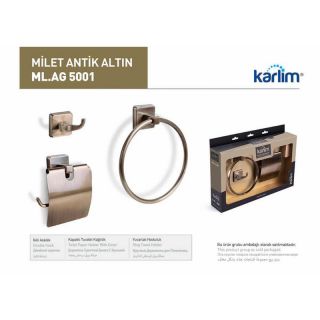 Mesa Teknik Milet Üçlü Set Antik Altın Kaplama (Yuvarlak Havluluk)